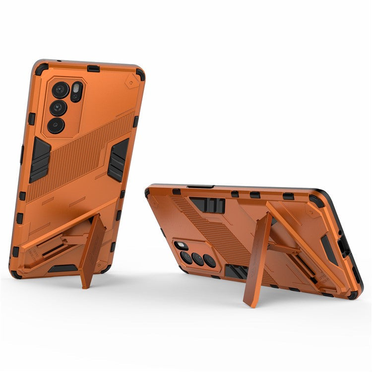 Kickstand Design Heavy Duty Tough Protection PC + TPU Case for Oppo Reno6 Pro 5G (MediaTek) - Orange