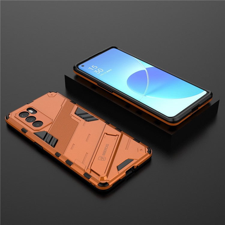 Kickstand Design Heavy Duty Tough Protection PC + TPU Case for Oppo Reno6 Pro 5G (MediaTek) - Orange