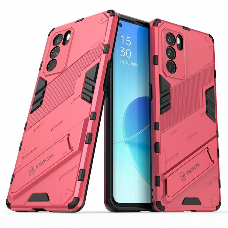 Kickstand Design Heavy Duty Tough Protection PC + TPU Case for Oppo Reno6 Pro 5G (MediaTek) - Rose