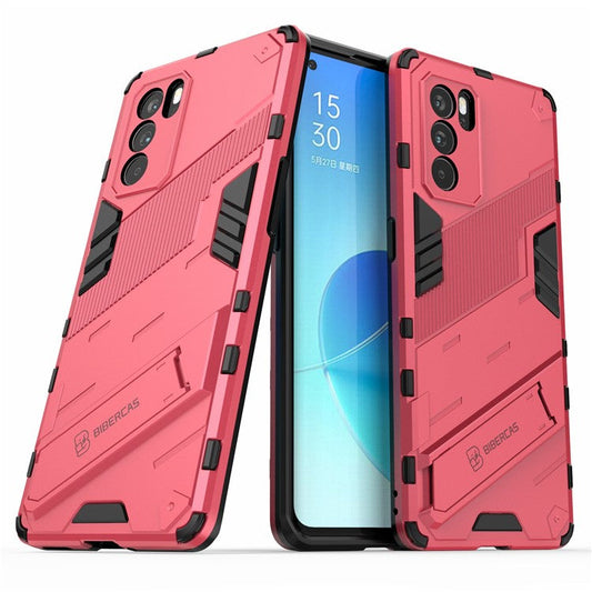 Kickstand Design Heavy Duty Tough Protection PC + TPU Case for Oppo Reno6 Pro 5G (MediaTek) - Rose