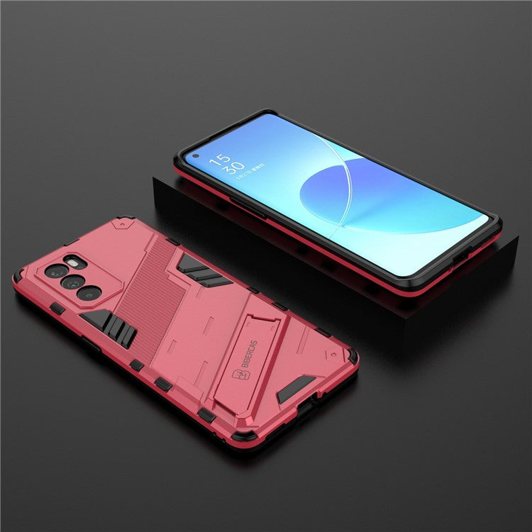 Kickstand Design Heavy Duty Tough Protection PC + TPU Case for Oppo Reno6 Pro 5G (MediaTek) - Rose