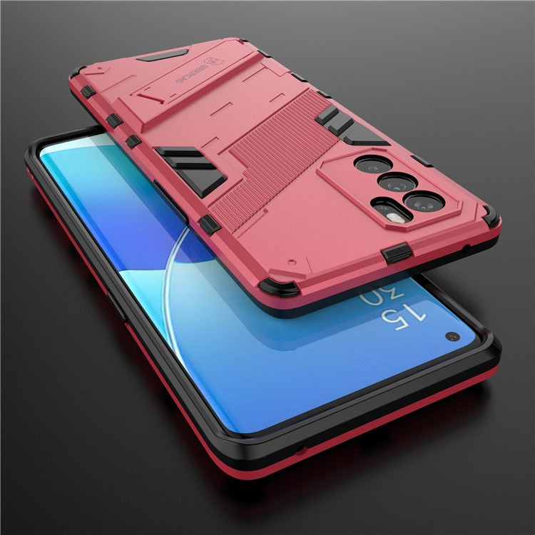 Kickstand Design Heavy Duty Tough Protection PC + TPU Case for Oppo Reno6 Pro 5G (MediaTek) - Rose