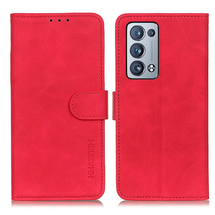 KHAZNEH Wallet Stand Design Vintage Style Protective Leather Cover for Oppo Reno6 Pro+ 5G/Pro 5G (Snapdragon) - Red