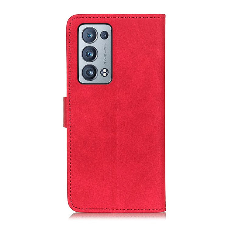 KHAZNEH Wallet Stand Design Vintage Style Protective Leather Cover for Oppo Reno6 Pro+ 5G/Pro 5G (Snapdragon) - Red
