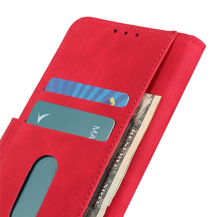 KHAZNEH Wallet Stand Design Vintage Style Protective Leather Cover for Oppo Reno6 Pro+ 5G/Pro 5G (Snapdragon) - Red