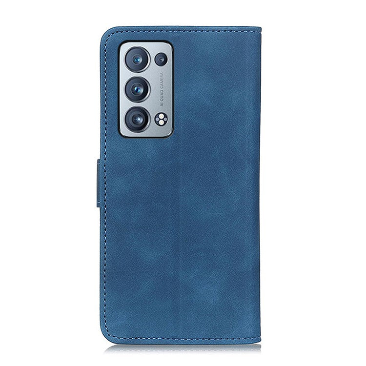 KHAZNEH Wallet Stand Design Vintage Style Protective Leather Cover for Oppo Reno6 Pro+ 5G/Pro 5G (Snapdragon) - Blue