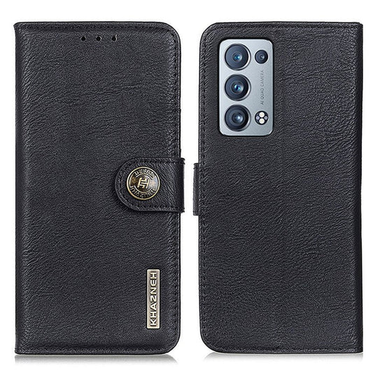 KHAZNEH Leather Wallet Stand Design Phone Cover Shell for Oppo Reno6 Pro+ 5G/Pro 5G (Snapdragon) - Black