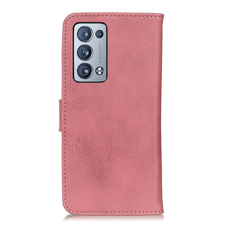 KHAZNEH Leather Wallet Stand Design Phone Cover Shell for Oppo Reno6 Pro+ 5G/Pro 5G (Snapdragon) - Pink
