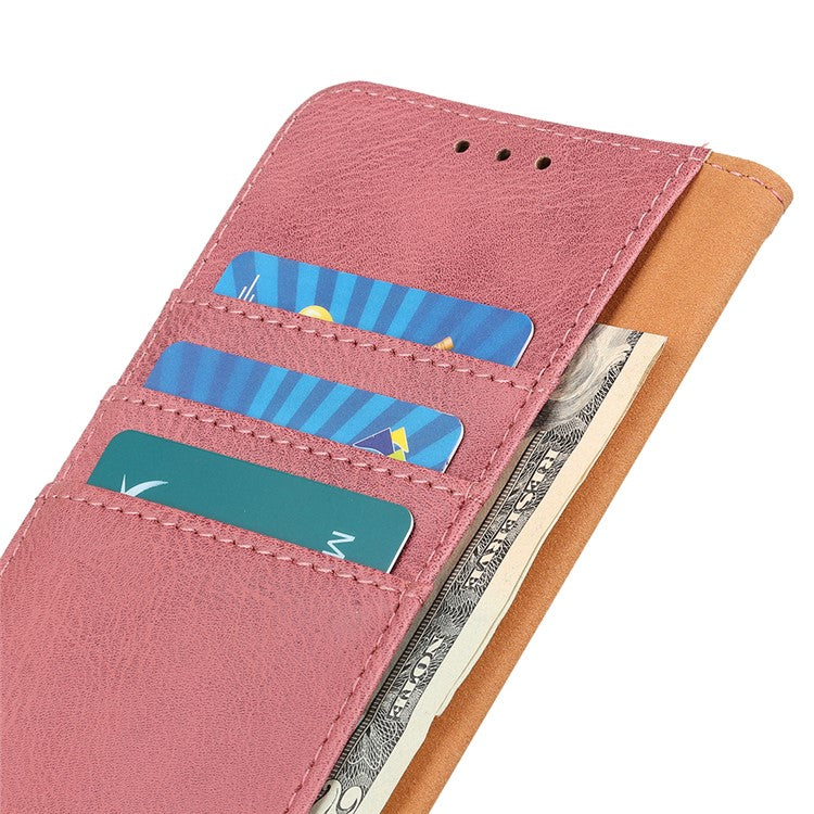 KHAZNEH Leather Wallet Stand Design Phone Cover Shell for Oppo Reno6 Pro+ 5G/Pro 5G (Snapdragon) - Pink