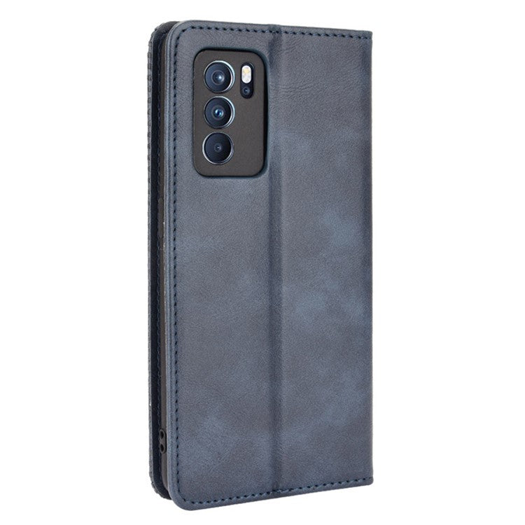 Vintage Style Magnetic Closure Leather Phone Case with Wallet Stand Design for Oppo Reno6 Pro 5G (MediaTek) - Blue