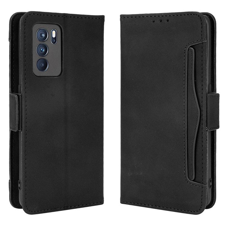 Leather Stand Wallet Phone Case Cover with Multiple Card Slots for Oppo Reno6 Pro 5G (MediaTek) - Black