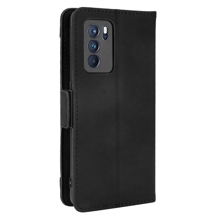 Leather Stand Wallet Phone Case Cover with Multiple Card Slots for Oppo Reno6 Pro 5G (MediaTek) - Black