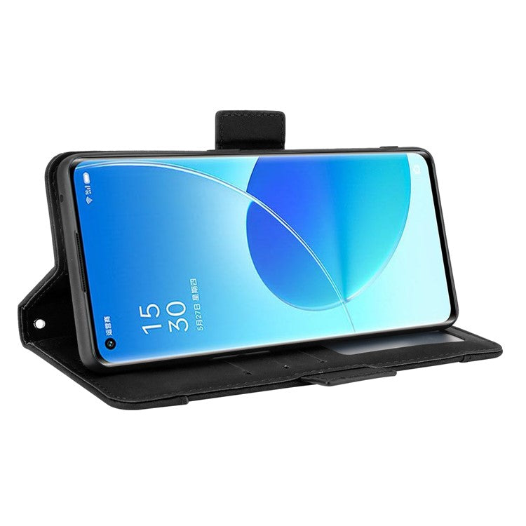 Leather Stand Wallet Phone Case Cover with Multiple Card Slots for Oppo Reno6 Pro 5G (MediaTek) - Black
