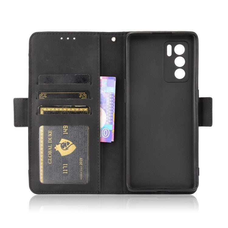 Leather Stand Wallet Phone Case Cover with Multiple Card Slots for Oppo Reno6 Pro 5G (MediaTek) - Black
