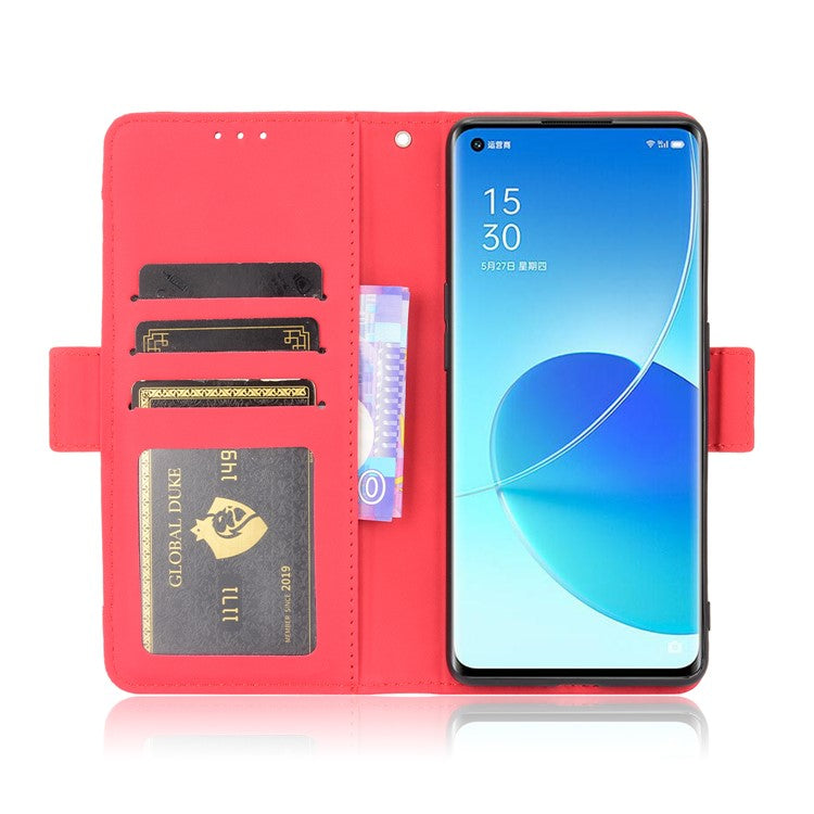 Leather Stand Wallet Phone Case Cover with Multiple Card Slots for Oppo Reno6 Pro 5G (MediaTek) - Red