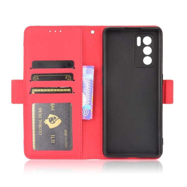 Leather Stand Wallet Phone Case Cover with Multiple Card Slots for Oppo Reno6 Pro 5G (MediaTek) - Red