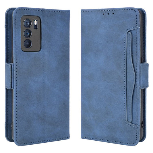 Leather Stand Wallet Phone Case Cover with Multiple Card Slots for Oppo Reno6 Pro 5G (MediaTek) - Blue
