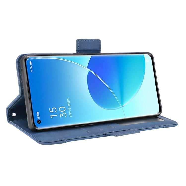 Leather Stand Wallet Phone Case Cover with Multiple Card Slots for Oppo Reno6 Pro 5G (MediaTek) - Blue