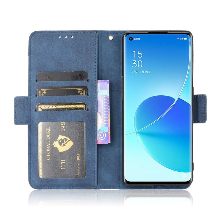 Leather Stand Wallet Phone Case Cover with Multiple Card Slots for Oppo Reno6 Pro 5G (MediaTek) - Blue