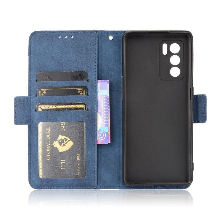 Leather Stand Wallet Phone Case Cover with Multiple Card Slots for Oppo Reno6 Pro 5G (MediaTek) - Blue