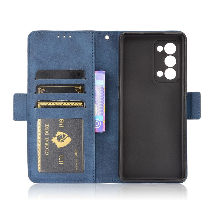 Multiple Card Slots Design PU Leather Stand Wallet Phone Case for Oppo Reno6 Pro+ 5G/Pro 5G (Snapdragon) - Blue