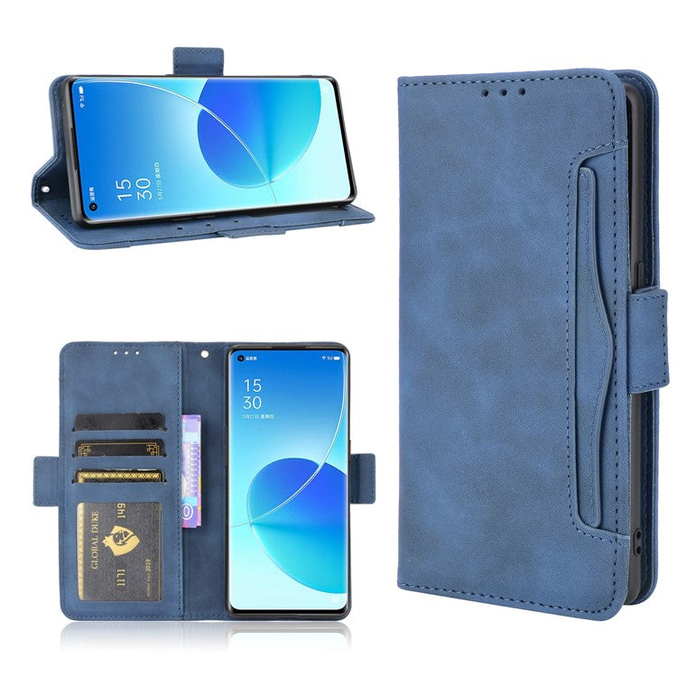 Multiple Card Slots Design PU Leather Stand Wallet Phone Case for Oppo Reno6 Pro+ 5G/Pro 5G (Snapdragon) - Blue