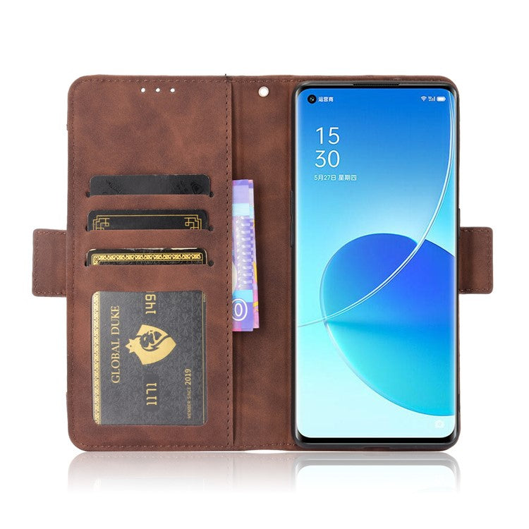 Multiple Card Slots Design PU Leather Stand Wallet Phone Case for Oppo Reno6 Pro+ 5G/Pro 5G (Snapdragon) - Brown