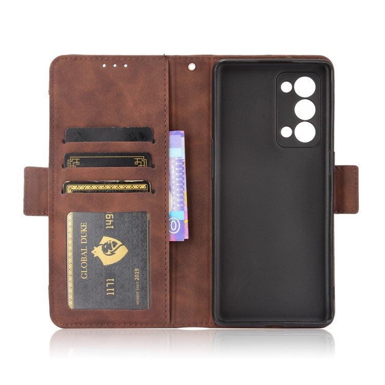 Multiple Card Slots Design PU Leather Stand Wallet Phone Case for Oppo Reno6 Pro+ 5G/Pro 5G (Snapdragon) - Brown