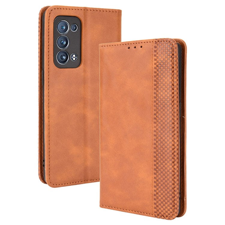 Wallet Stand Design Vintage Style Magnetic Auto-absorbed Leather Phone Case for Oppo Reno6 Pro+ 5G/Pro 5G (Snapdragon) - Brown