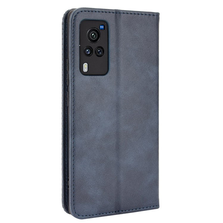 Vintage Magnetic Auto-absorbed Leather Phone Case with Wallet Stand Design for vivo X60 5G/X60 Pro 5G (Global) - Blue