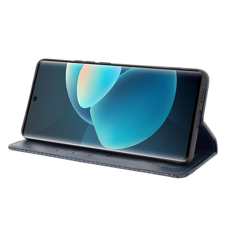 Vintage Magnetic Auto-absorbed Leather Phone Case with Wallet Stand Design for vivo X60 5G/X60 Pro 5G (Global) - Blue