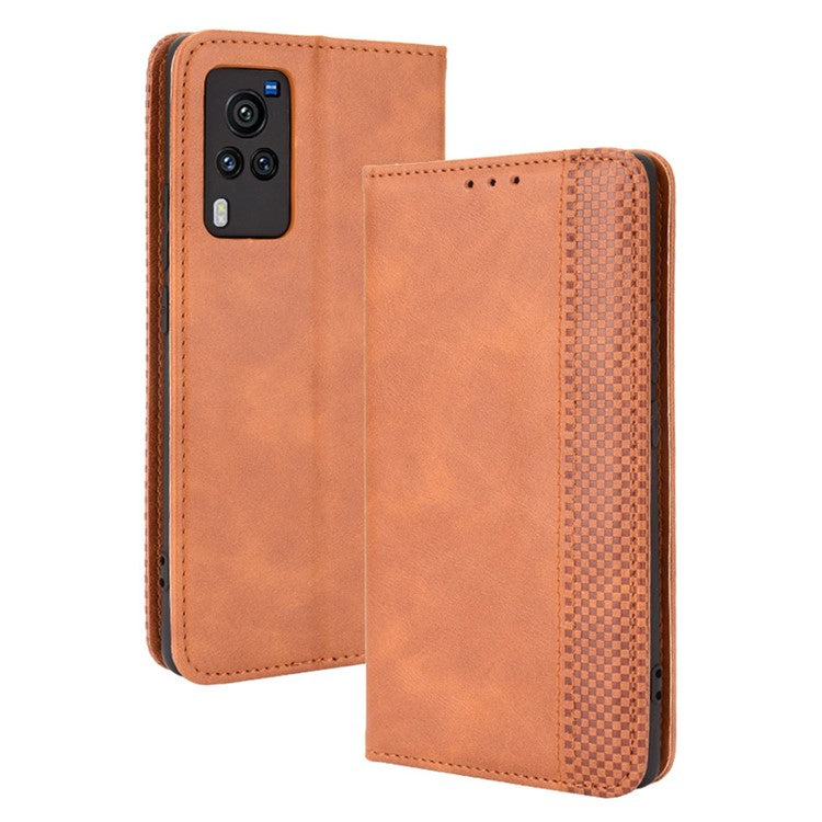 Vintage Magnetic Auto-absorbed Leather Phone Case with Wallet Stand Design for vivo X60 5G/X60 Pro 5G (Global) - Brown