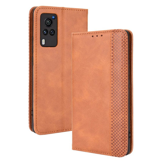 Vintage Magnetic Auto-absorbed Leather Phone Case with Wallet Stand Design for vivo X60 5G/X60 Pro 5G (Global) - Brown