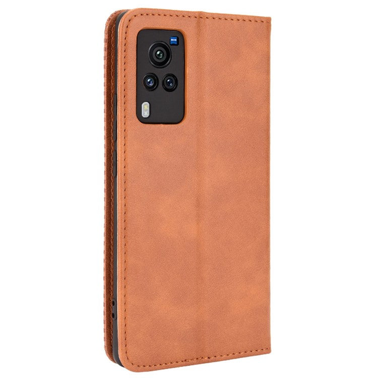 Vintage Magnetic Auto-absorbed Leather Phone Case with Wallet Stand Design for vivo X60 5G/X60 Pro 5G (Global) - Brown