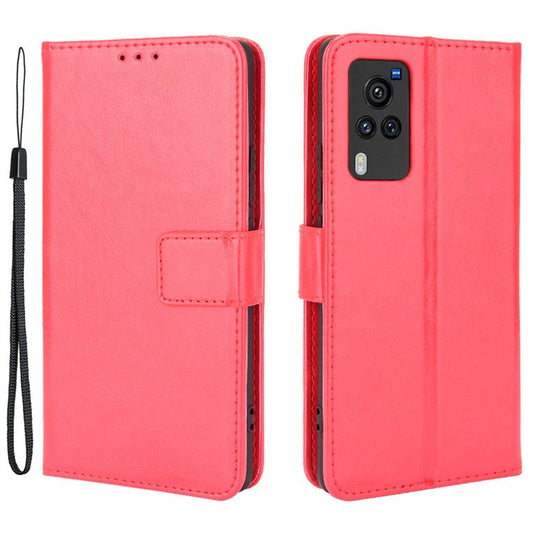 Crazy Horse Texture Leather Wallet Stand Phone Case Protector for vivo X60 5G/X60 Pro 5G (Global) - Red