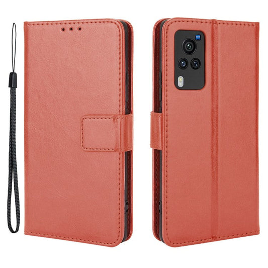 Crazy Horse Texture Leather Wallet Stand Phone Case Protector for vivo X60 5G/X60 Pro 5G (Global) - Brown