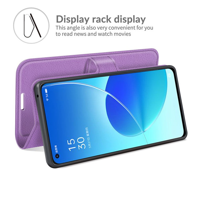 Litchi Skin Full Body Coverage Shockproof Protective Magnetic Folio Wallet Leather Phone Case for Oppo Reno6 5G - Purple