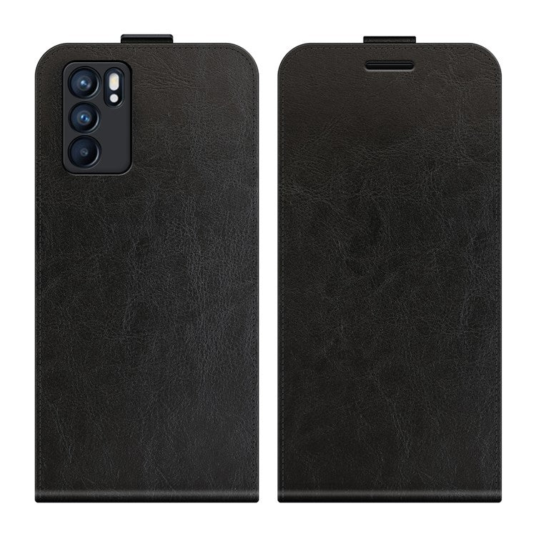 Vertical Flip Crazy Horse Leather Case with Card Slot for Oppo Reno6 5G - Black