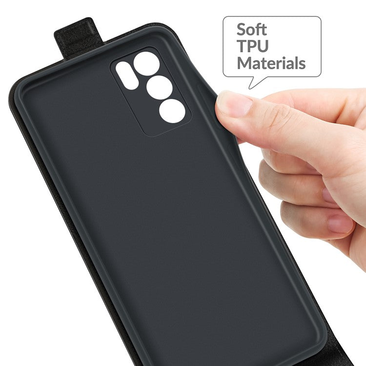 Vertical Flip Crazy Horse Leather Case with Card Slot for Oppo Reno6 5G - Black