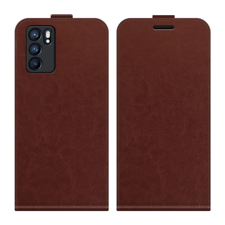 Vertical Flip Crazy Horse Leather Case with Card Slot for Oppo Reno6 5G - Brown