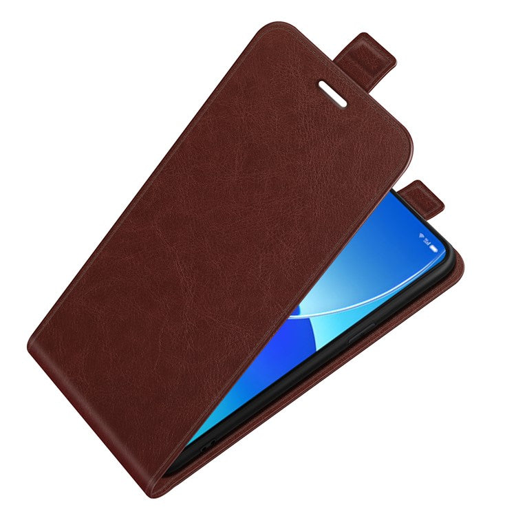 Vertical Flip Crazy Horse Leather Case with Card Slot for Oppo Reno6 5G - Brown