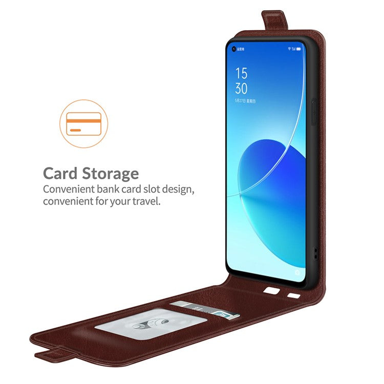 Vertical Flip Crazy Horse Leather Case with Card Slot for Oppo Reno6 5G - Brown