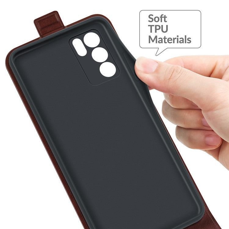 Vertical Flip Crazy Horse Leather Case with Card Slot for Oppo Reno6 5G - Brown
