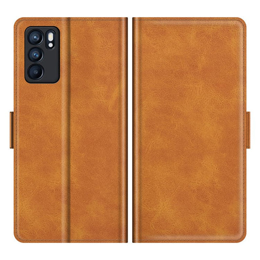 Wallet Stand Design Magnetic Double Clasp Leather Phone Case for Oppo Reno6 5G - Brown