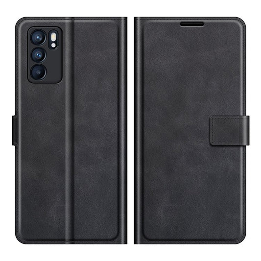 Magnetic Square Clasp Leather Stand Case Cover with Wallet for Oppo Reno6 5G - Black