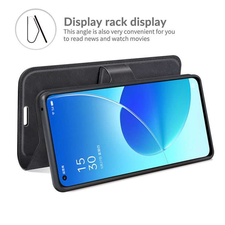 Magnetic Square Clasp Leather Stand Case Cover with Wallet for Oppo Reno6 5G - Black