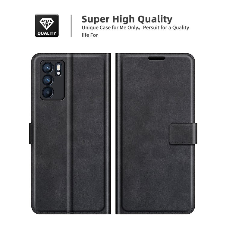 Magnetic Square Clasp Leather Stand Case Cover with Wallet for Oppo Reno6 5G - Black