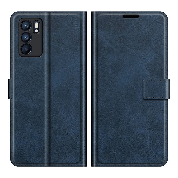 Magnetic Square Clasp Leather Stand Case Cover with Wallet for Oppo Reno6 5G - Blue