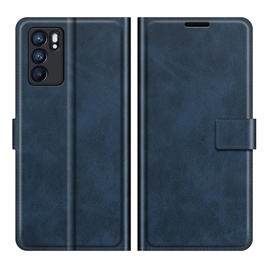 Magnetic Square Clasp Leather Stand Case Cover with Wallet for Oppo Reno6 5G - Blue