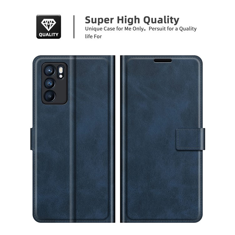 Magnetic Square Clasp Leather Stand Case Cover with Wallet for Oppo Reno6 5G - Blue